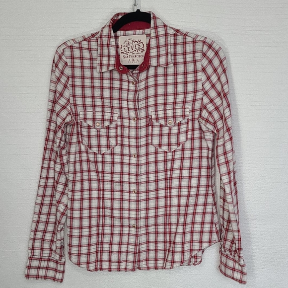 Levi's Tops - Levi's Top Long Sleeve Snap Button-Down Plaid Red Size Medium